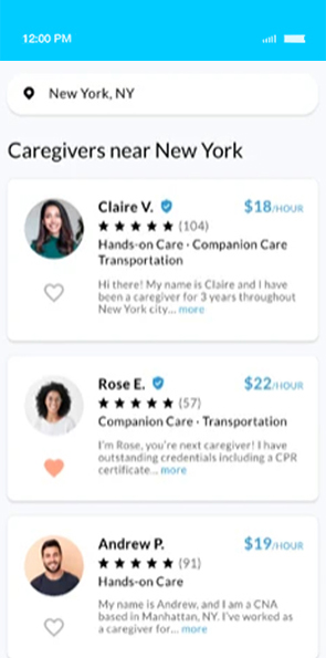 Care Giving App Screen 2